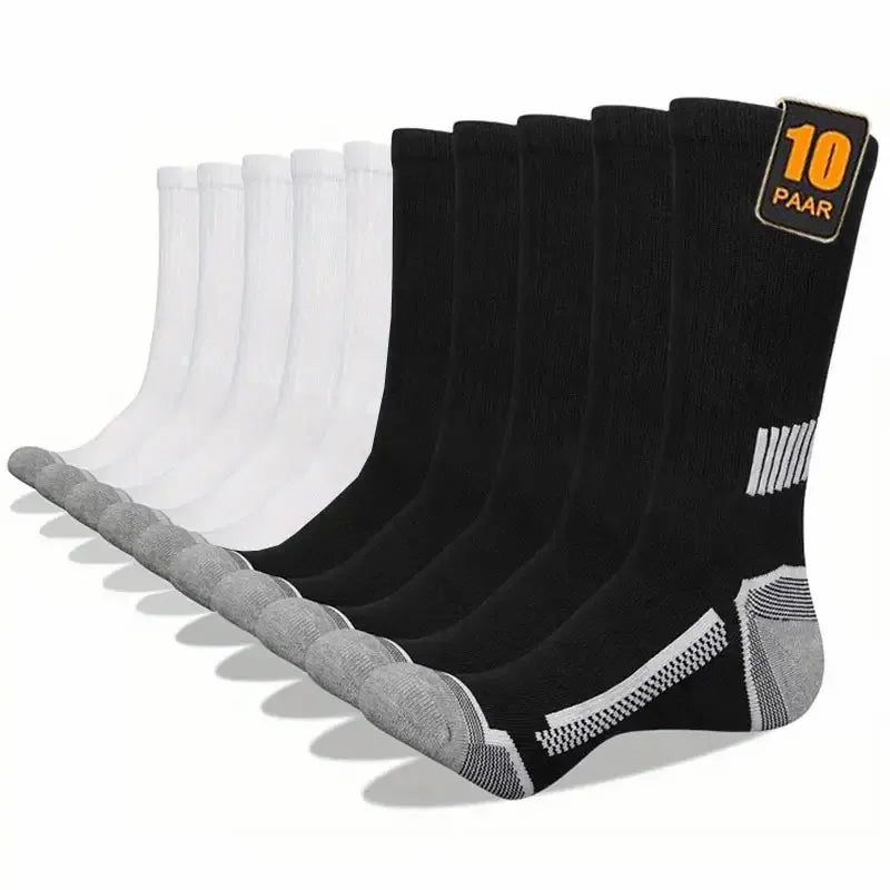10 pares de calcetines largos deportivos a rayas de Color sólido para hombre, calcetines de ocio transpirables antiolor con absorción de sudor para todas las estaciones