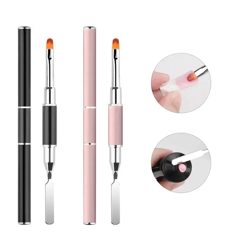 Nuevo cepillo y recogedor de Gel 2 en 1, cepillo de uñas de diseño y espátula, herramienta de cepillo de uñas de Gel para Gel de extensión de uñas acrílicas