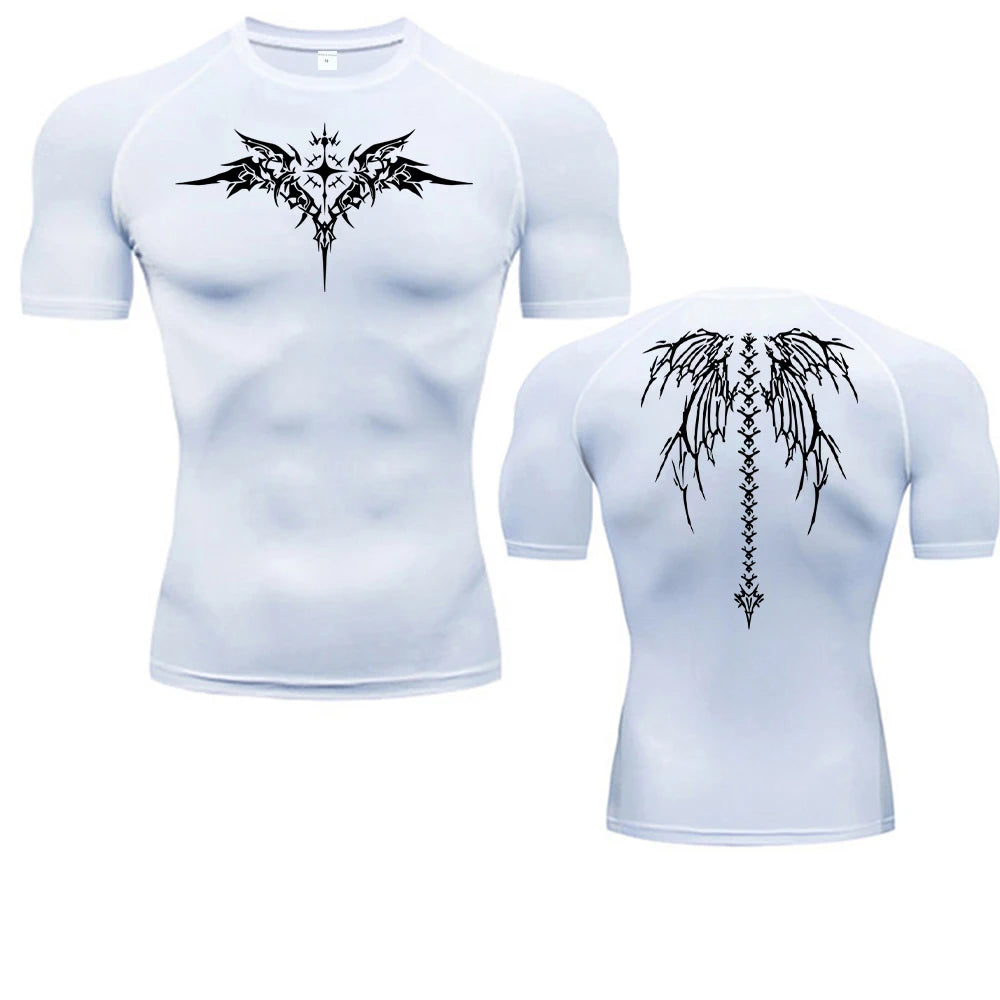 Camiseta de compresión con estampado de Anime para hombre, camiseta para correr, ropa deportiva de secado rápido para gimnasio, camisetas transpirables de manga corta