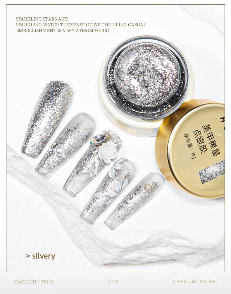 RSNAIL Esmalte de Uñas en Gel Platino Sin Capa Pegajosa 8g, Gel Metálico Brillante Dorado y Plateado para Delineado, Delineador para Dibujo Francés, Arte de Uñas DIY