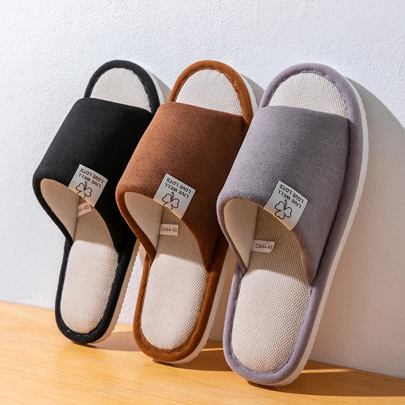 Zapatillas para hombre, zapatillas de casa de interior de suela blanda antideslizantes para primavera y verano, zapatillas cómodas de lino para todas las estaciones