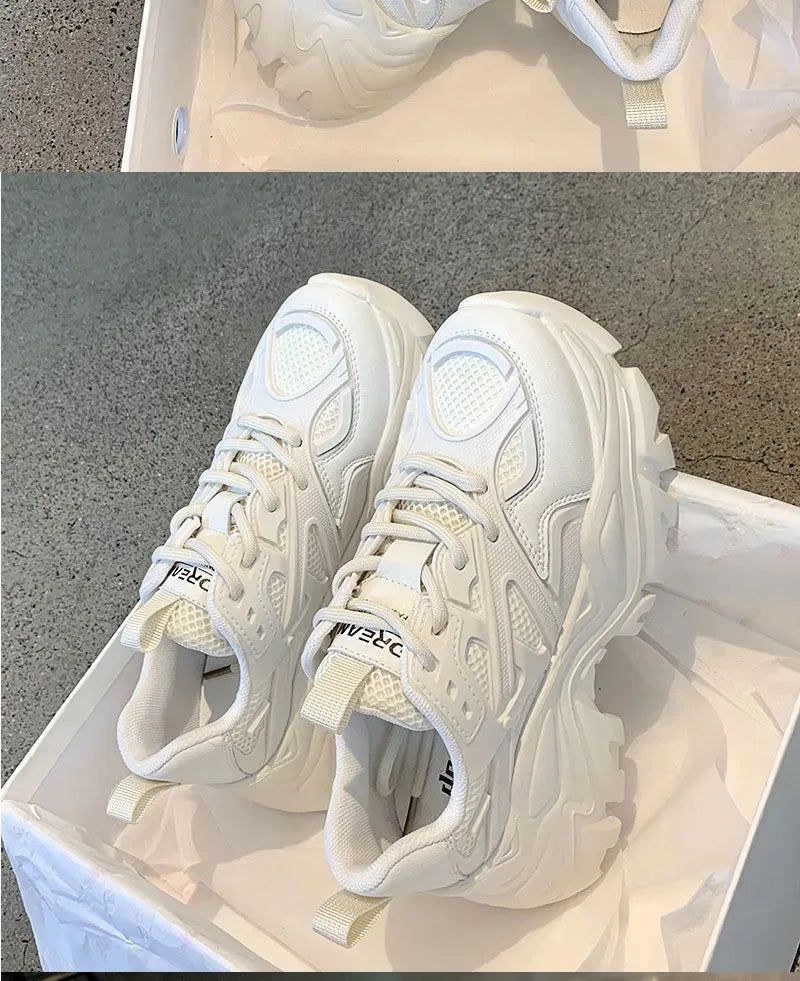Nuevos zapatos deportivos de plataforma a la moda para mujer, zapatillas gruesas informales negras de verano 20224, zapatos de plataforma de cuero de malla para mujer