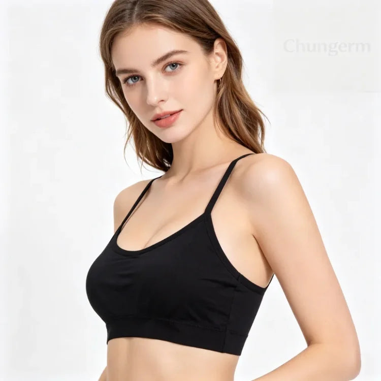 Ropa interior deportiva para mujer, top corto sin costuras para yoga y fitness, con tirantes anchos con letras, cómodo para entrenamiento, ropa deportiva sin aros en la espalda