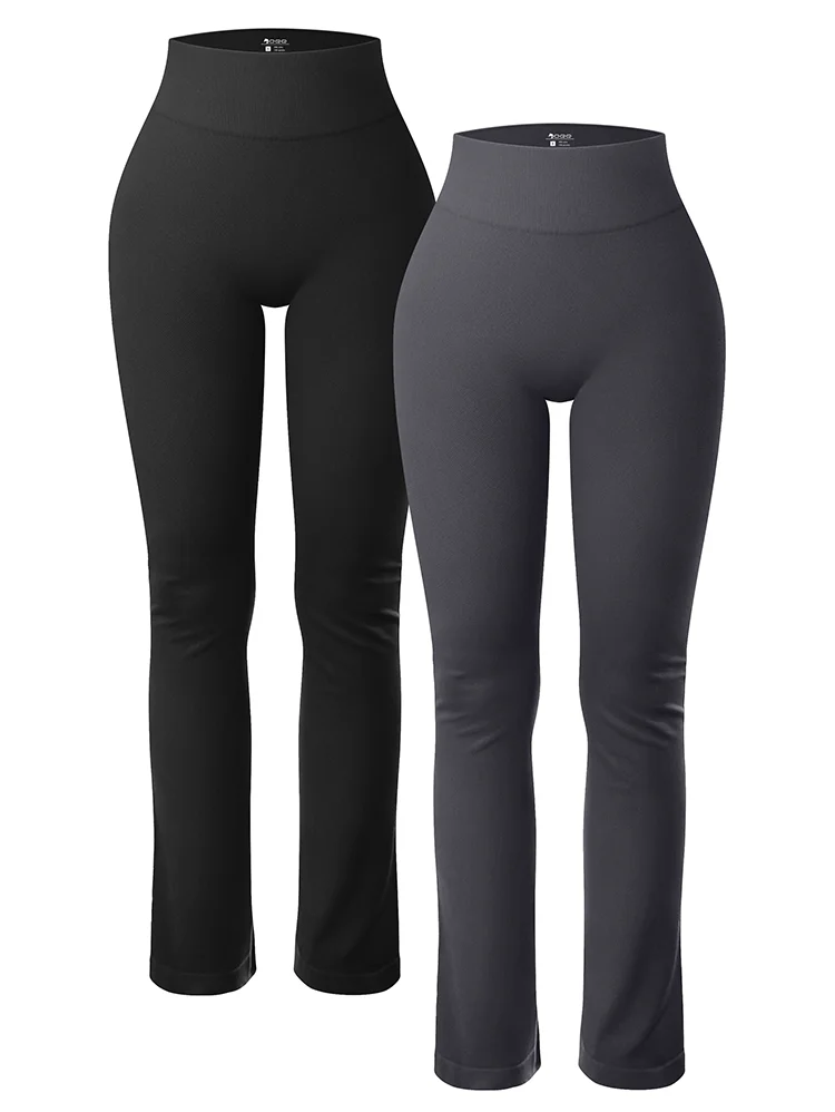 Leggings Sólidos para Mujer, Pantalones de Yoga de Punto Sin Costuras, Pantalones Acampanados, Leggings Deportivos Casuales Ajustados de Cintura Alta con Efecto Levanta Glúteos
