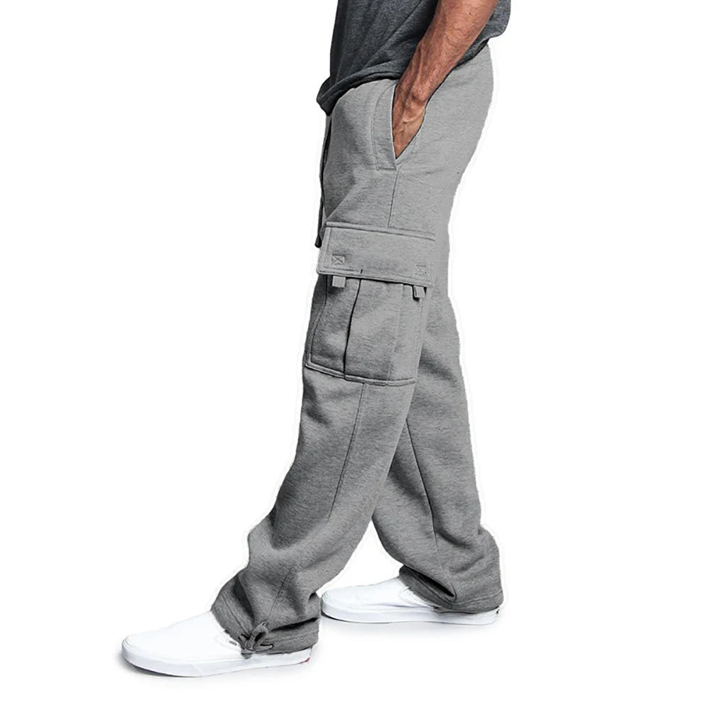 Pantalones de chándal de Ajuste Recto para hombre, ropa de calle para deportes y Joggers, pantalones largos holgados de gran tamaño con cordón, pantalones con múltiples bolsillos