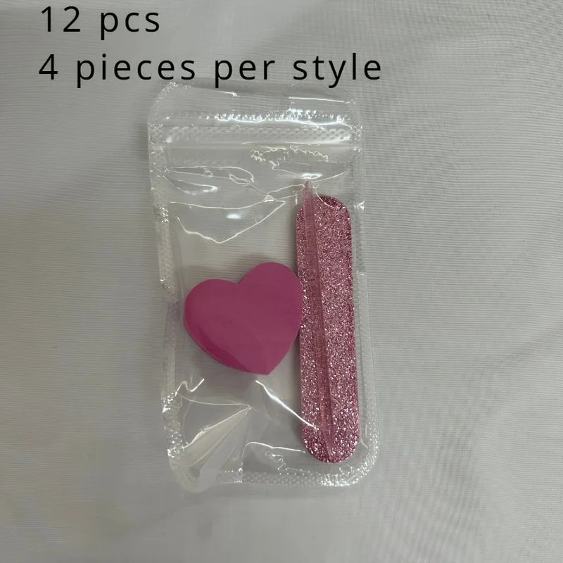 Set de 12 Piezas para el Cuidado de las Uñas con Brillo Rosa - Pulidor en Forma de Corazón, Varilla de Cristal y Lima de Doble Cara para Arte de Uñas y Pedicura