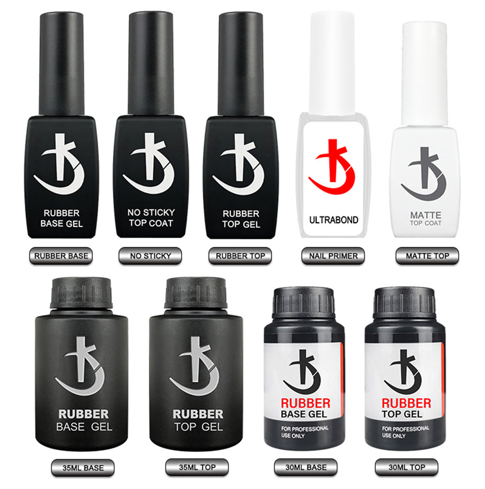 KODI JYJ Base y Top Coat para Esmalte en Gel, Primer sin Ácido, Barniz Híbrido Semipermanente, Top Coat Mate, Base de Goma Gruesa para Uñas
