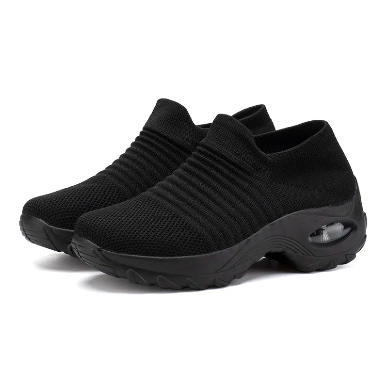 Zapatillas de deporte para mujer, moda de verano, zapatos deportivos informales negros, malla transpirable, ligero, cojín de aire, calzado antideslizante para correr
