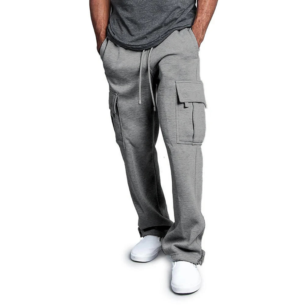 Pantalones de chándal de Ajuste Recto para hombre, ropa de calle para deportes y Joggers, pantalones largos holgados de gran tamaño con cordón, pantalones con múltiples bolsillos