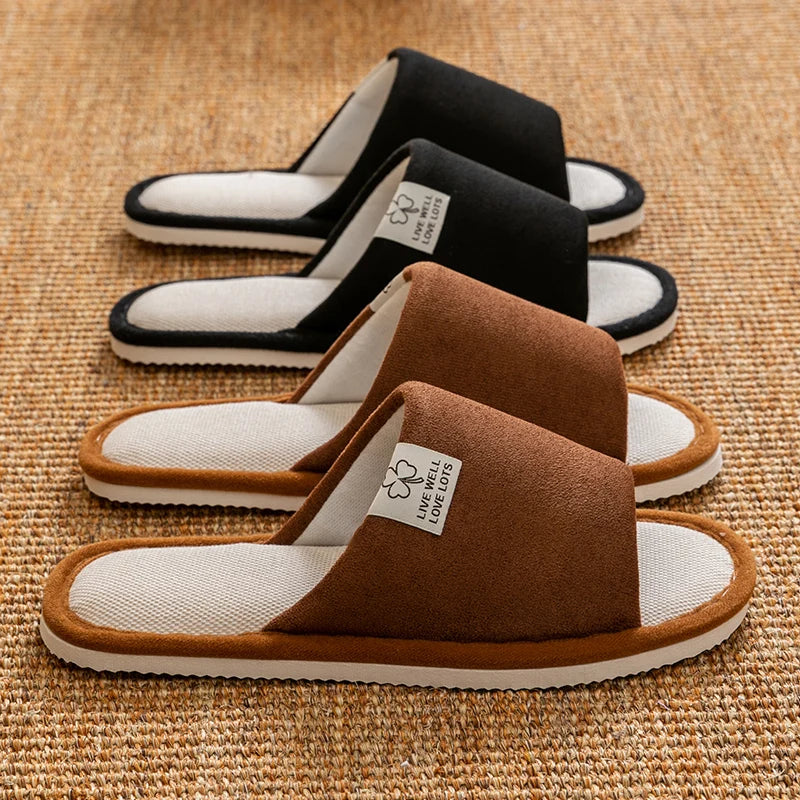 Zapatillas para hombre, zapatillas de casa de interior de suela blanda antideslizantes para primavera y verano, zapatillas cómodas de lino para todas las estaciones