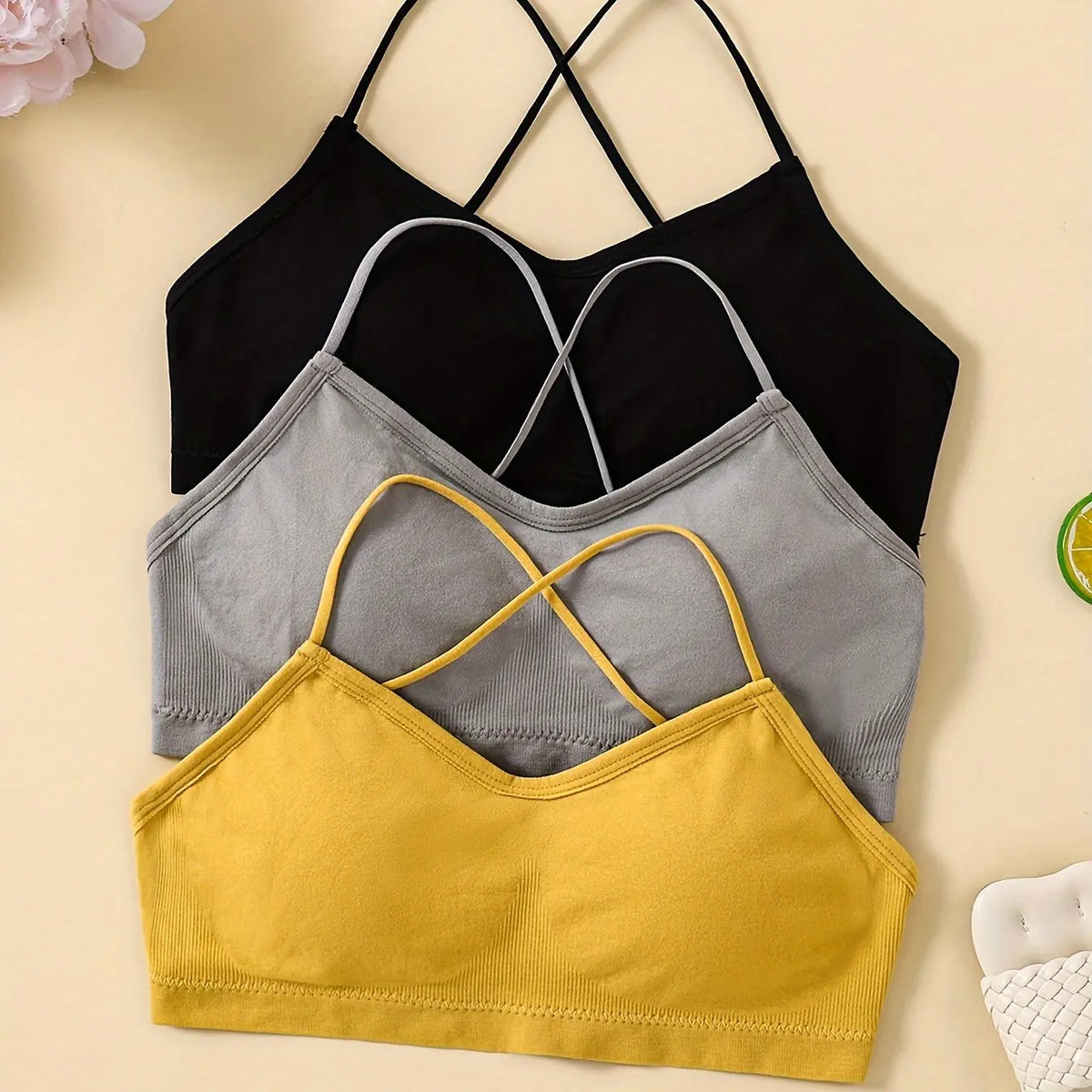 Conjunto de 3 unidades de Sujetador deportivo con tirantes cruzados para mujer, Sujetador deportivo para Yoga, Top para ombligo, Top de tubo para gimnasio y Fitness, sujetador Sexy de belleza transpirable en la espalda