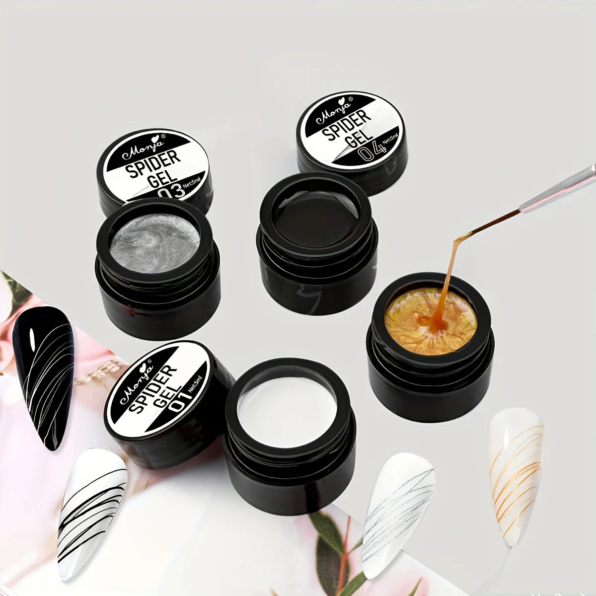 Esmalte de Gel Elástico para Decoración de Uñas, para Tallar y Pintar Diseños, 4 Colores