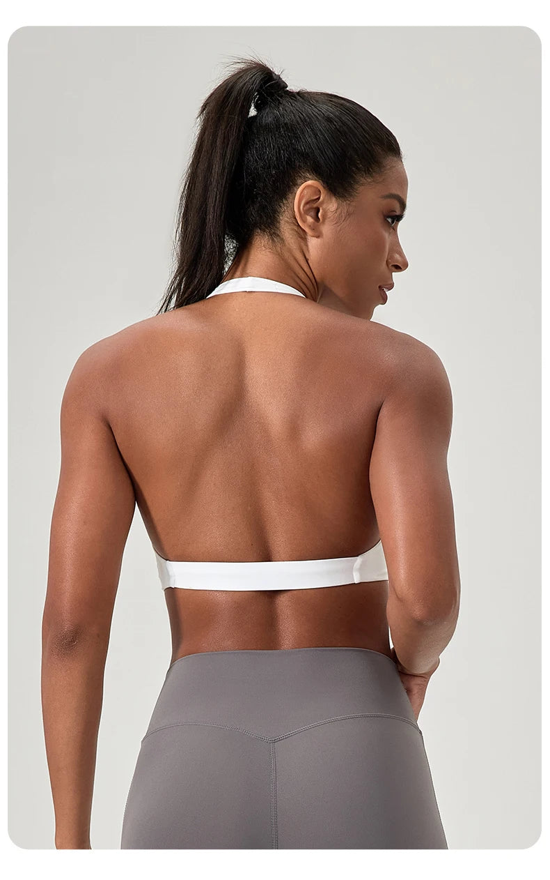 Sujetador deportivo de yoga para mujer, cuello halter con diseño de espalda elegante, sujetador de gimnasio sexy para correr, sujetadores deportivos de fitness