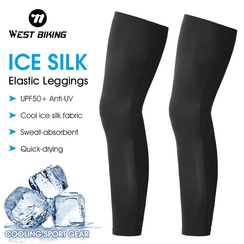 WEST BIKING verano correr ciclismo piernas manga hielo seda protección UV compresión antideslizante calentador de piernas equipo deportivo de refrigeración