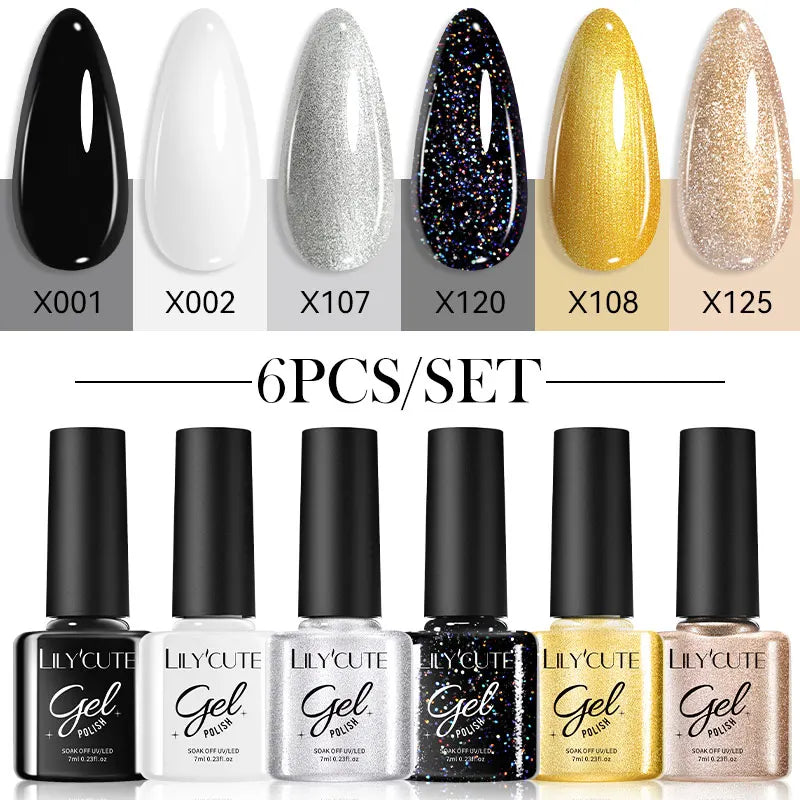 LILYCUTE-Juego de esmaltes en Gel para uñas, barniz semipermanente para manicura UV, serie café, 125 colores, 7ml, 6 unidades por Set
