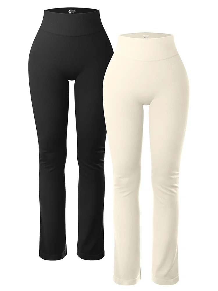 Leggings Sólidos para Mujer, Pantalones de Yoga de Punto Sin Costuras, Pantalones Acampanados, Leggings Deportivos Casuales Ajustados de Cintura Alta con Efecto Levanta Glúteos