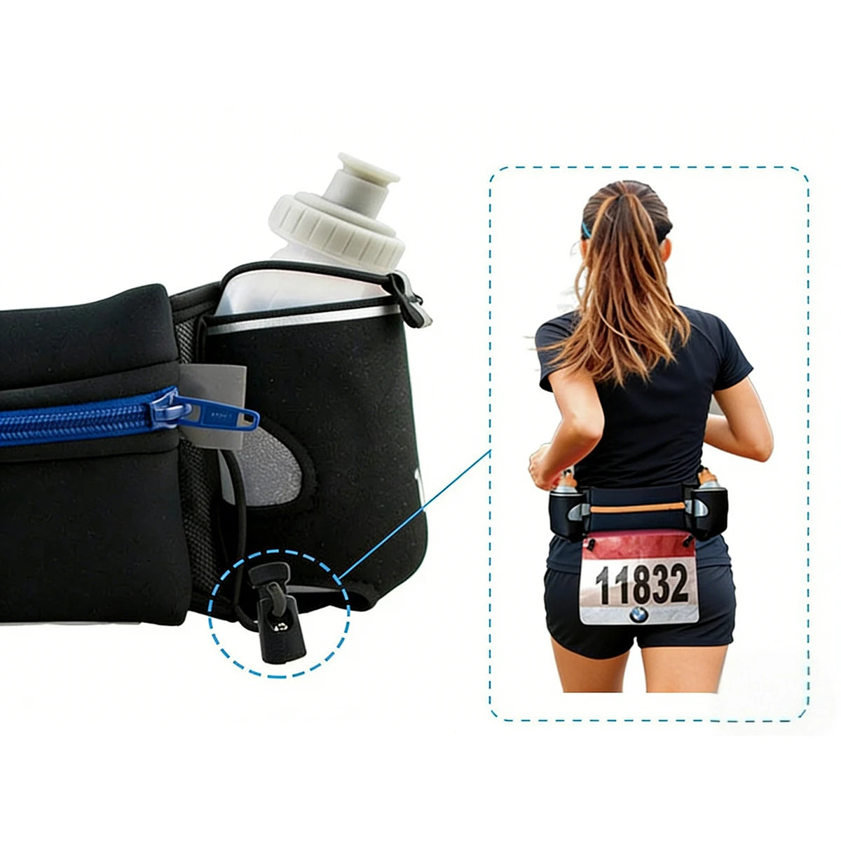 Riñonera deportiva para hombre/mujer, riñonera para correr, maratón, botella de agua para teléfono, riñonera deportiva, cinturón para correr con dos bolsillos