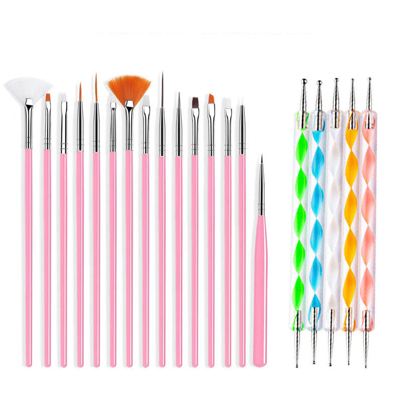 Juego de pinceles para decoración de uñas, 20/15 unidades, polvo líquido para manicura, tallado, esmalte de uñas en Gel UV, pluma de pintura, herramienta de construcción de extensión acrílica para uñas