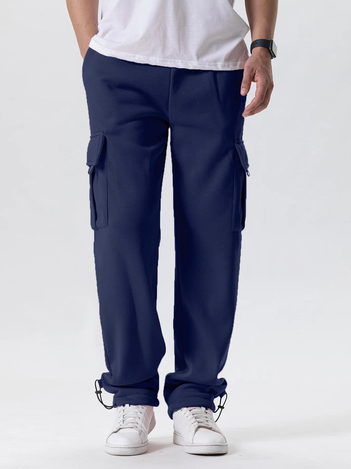 Pantalones de chándal de Ajuste Recto para hombre, ropa de calle para deportes y Joggers, pantalones largos holgados de gran tamaño con cordón, pantalones con múltiples bolsillos