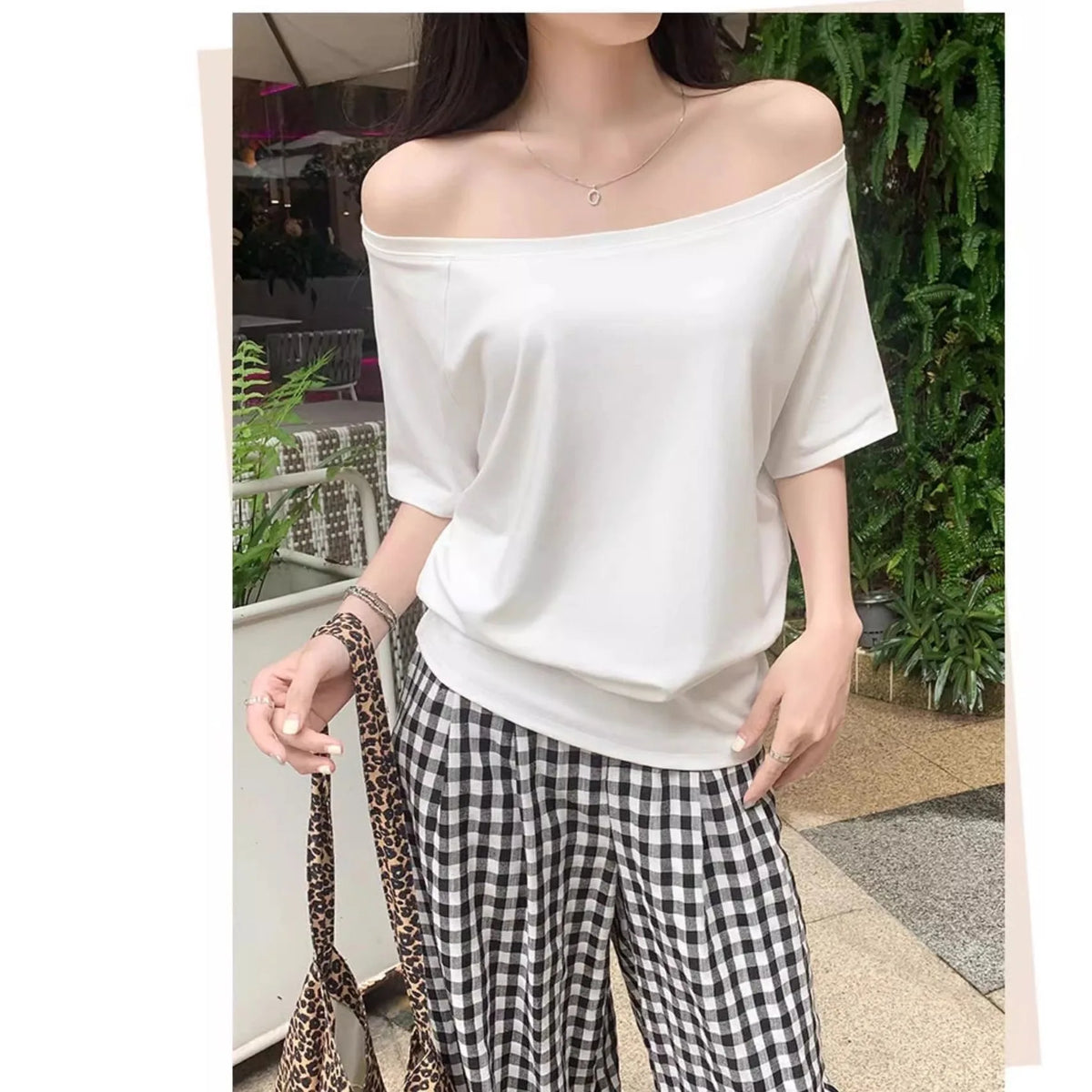Otoño Invierno un hombro algodón manga larga hombro inclinado ropa de mujer estilo Interior ancho trufa hombro Base camisa
