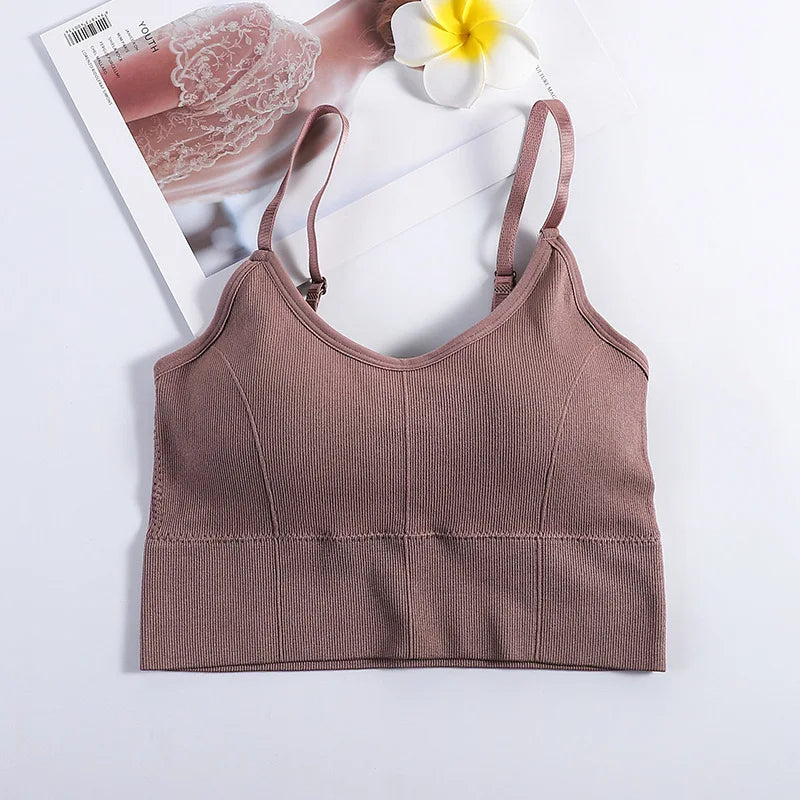 Ropa deportiva sin espalda para mujer, Sujetador deportivo para gimnasio, ropa interior sin costuras para mujer, correa ajustable para el hombro, chaleco de Yoga acolchado interior, Bralette