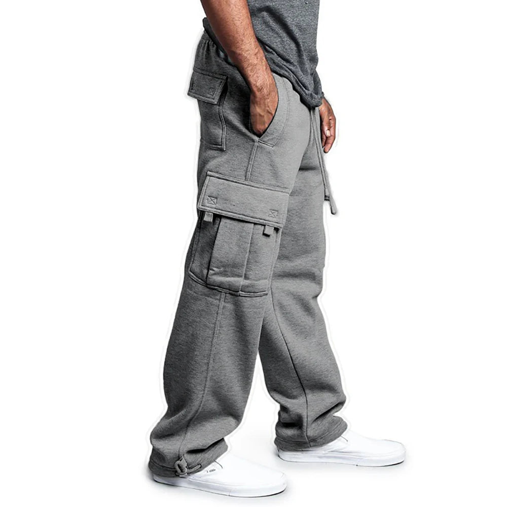 Pantalones de chándal de Ajuste Recto para hombre, ropa de calle para deportes y Joggers, pantalones largos holgados de gran tamaño con cordón, pantalones con múltiples bolsillos