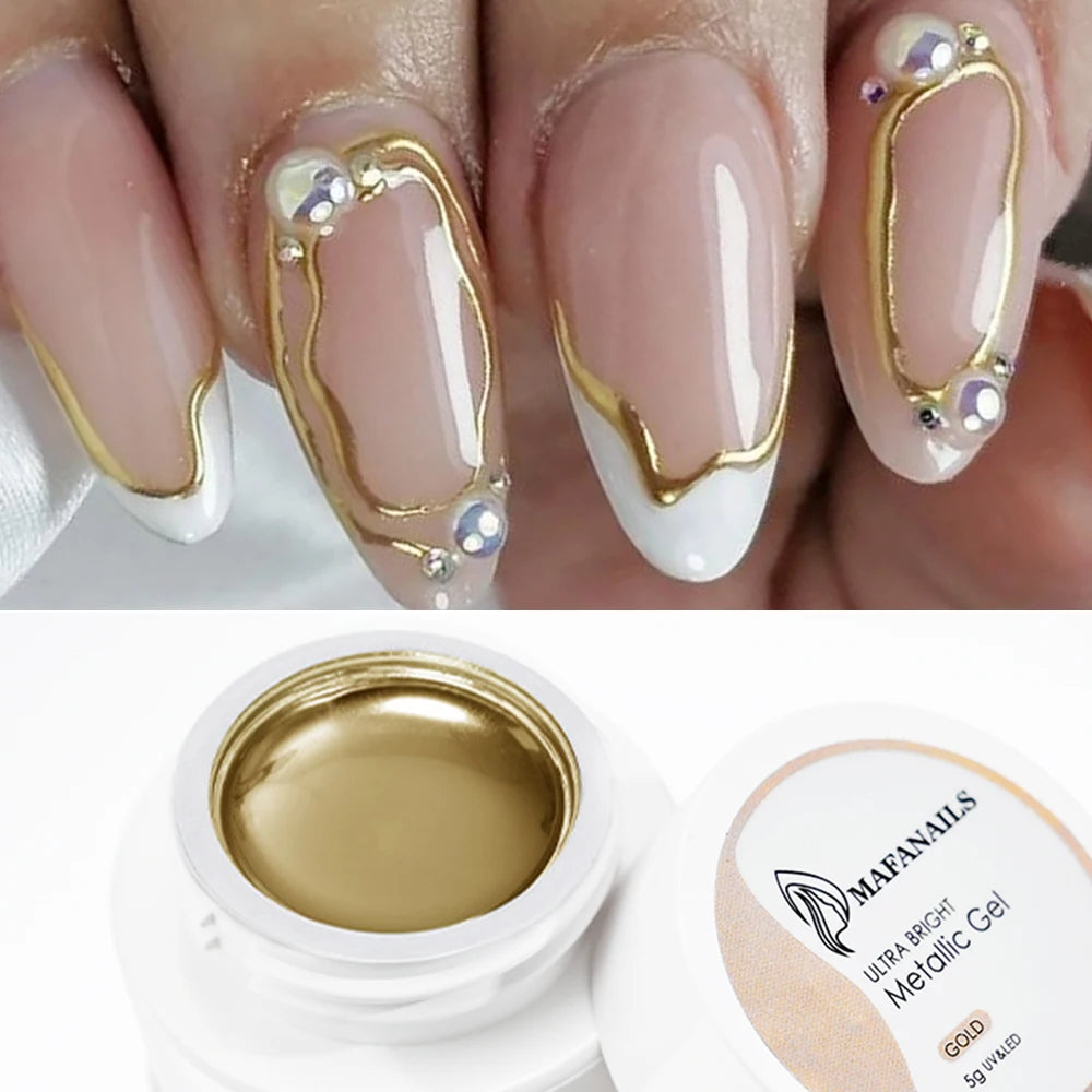 Esmalte de revestimiento de Gel para uñas con pintura metálica dorada, pintura con efecto espejo de Metal 3D, dibujo de Gel para uñas, pincel incorporado, Gel cromado UV