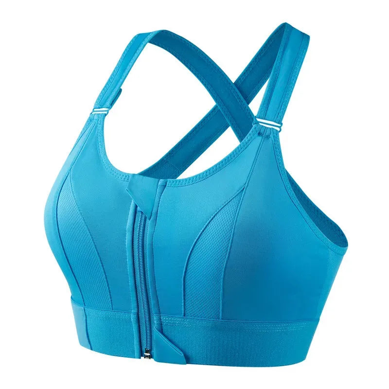 Sujetadores deportivos para mujer, cremallera frontal, correa ajustable, elástico a prueba de golpes, sujetador atlético para Fitness, Top corto ajustado para Yoga