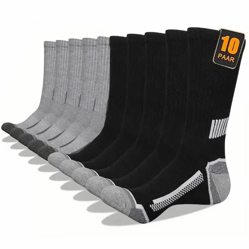 10 pares de calcetines largos deportivos a rayas de Color sólido para hombre, calcetines de ocio transpirables antiolor con absorción de sudor para todas las estaciones