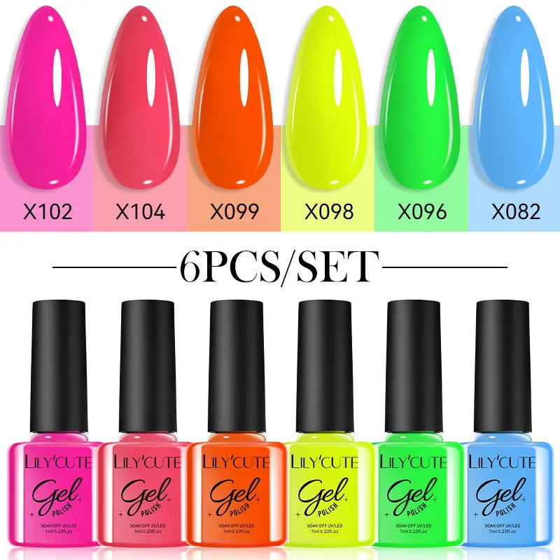 LILYCUTE-Juego de esmaltes en Gel para uñas, barniz semipermanente para manicura UV, serie café, 125 colores, 7ml, 6 unidades por Set