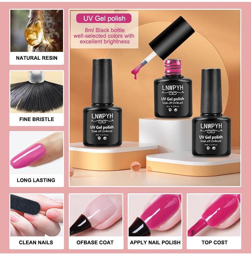 Kit de esmalte de uñas, Kit de uñas acrílico, juego de Gel de uñas de polietileno con lámpara de uñas, extensión de uñas, Gel de brillo, juego de herramientas de manicura de Gel de construcción UV