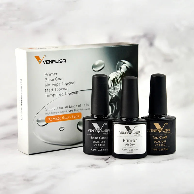 Venalisa-Kit de esmalte de uñas en Gel, capa Base de imprimación sin ácido, LED UV de larga duración, sin toallita, capa superior templada, 7,5 ml