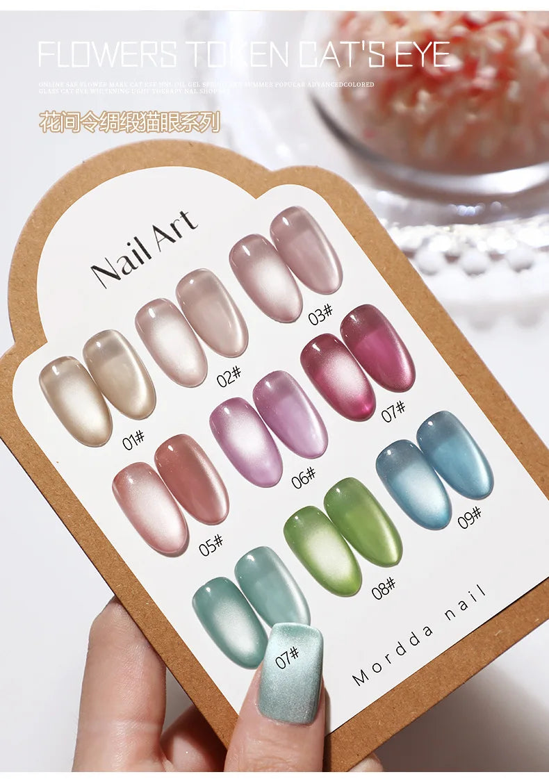 5 g/botella de Gel de ojo de gato para uñas de luz de luna blanca, esmalte de Gel satinado magnético, barniz de manicura de fototerapia con purpurina en remojo de 9 colores