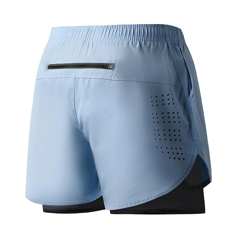 Pantalones cortos para correr para hombre, pantalones cortos negros de doble capa para Fitness de secado rápido, nuevos pantalones cortos deportivos para entrenamiento y culturismo