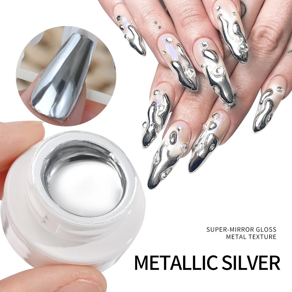 Esmalte de revestimiento de Gel para uñas con pintura metálica dorada, pintura con efecto espejo de Metal 3D, dibujo de Gel para uñas, pincel incorporado, Gel cromado UV