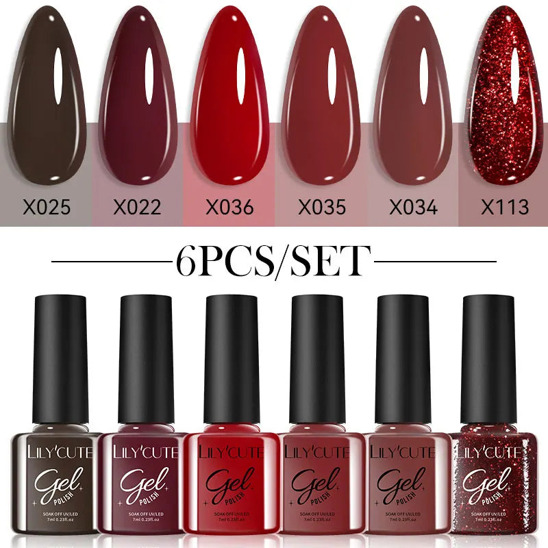 LILYCUTE-Juego de esmaltes en Gel para uñas, barniz semipermanente para manicura UV, serie café, 125 colores, 7ml, 6 unidades por Set