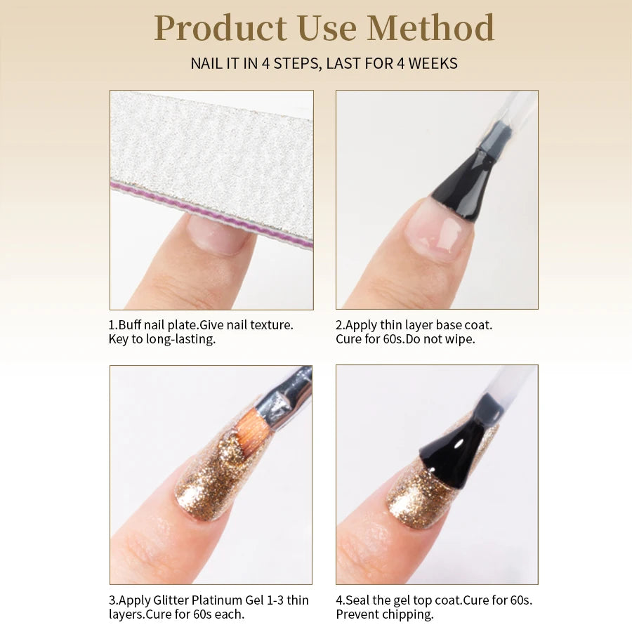 RSNAIL Esmalte de Uñas en Gel Platino Sin Capa Pegajosa 8g, Gel Metálico Brillante Dorado y Plateado para Delineado, Delineador para Dibujo Francés, Arte de Uñas DIY
