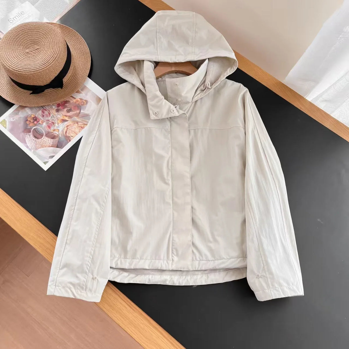 Chaqueta Cortavientos de Primavera y Otoño para Mujer, Chaqueta con Capucha de Alta Calidad, Chaqueta con Cuello Alto, Abrigo Urbano para Mujer