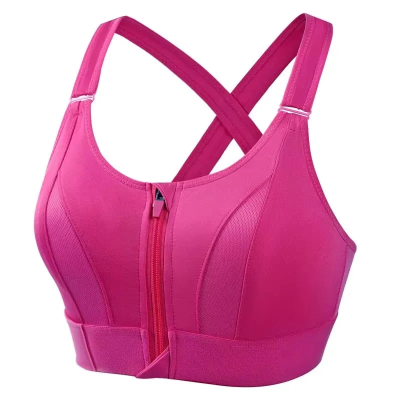Sujetadores deportivos para mujer, cremallera frontal, correa ajustable, elástico a prueba de golpes, sujetador atlético para Fitness, Top corto ajustado para Yoga