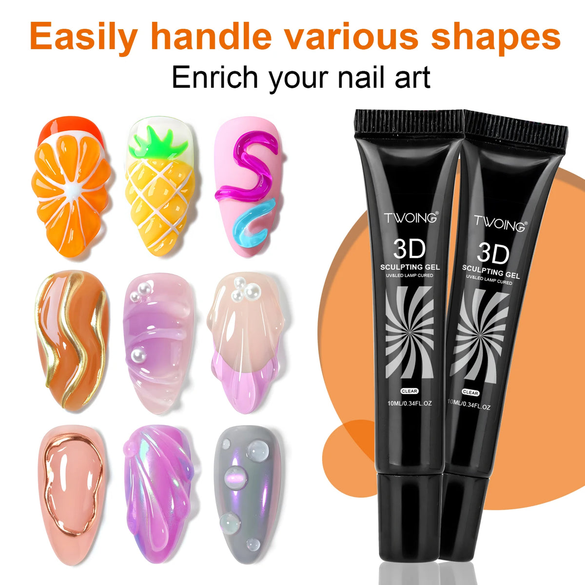 Gel para decoración de uñas 3D de 10 ml: diseños de bricolaje, gel para esculpir resistente al agua, gel para diseño de uñas resistente al agua para tallas y formas intrincadas