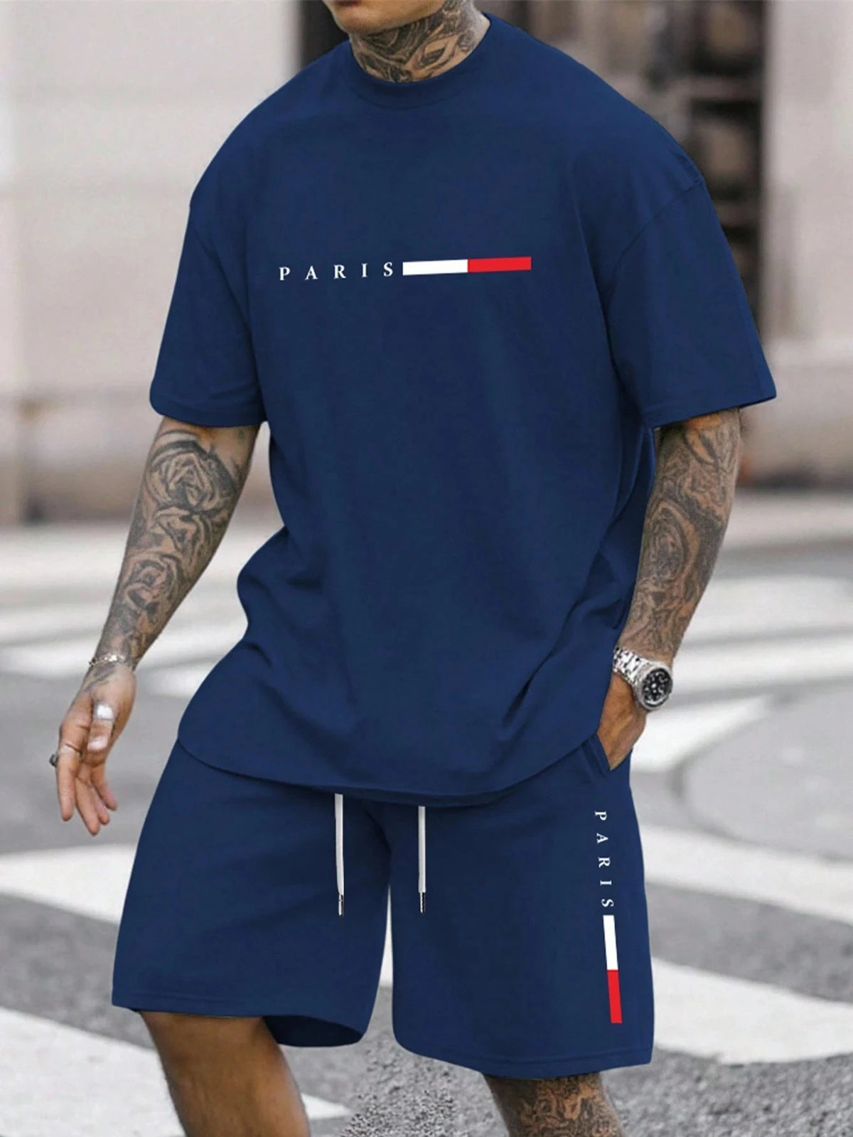 Conjunto Deportivo para Hombre de 2 Piezas  Conjunto de Camiseta de Manga Corta con Cuello Redondo y Pantalones Cortos para Hombre, Traje Deportivo, Camisetas de Talla Grande, Ropa Masculina, Camiseta de Verano