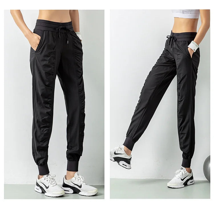 Pantalones deportivos de secado rápido para mujer con dos bolsillos laterales