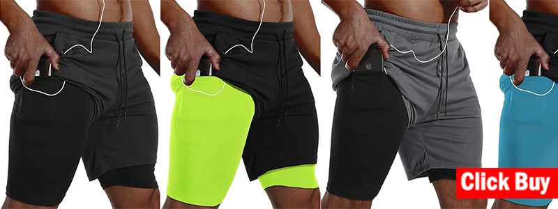 Pantalones cortos para correr para hombre, pantalones cortos negros de doble capa para Fitness de secado rápido, nuevos pantalones cortos deportivos para entrenamiento y culturismo