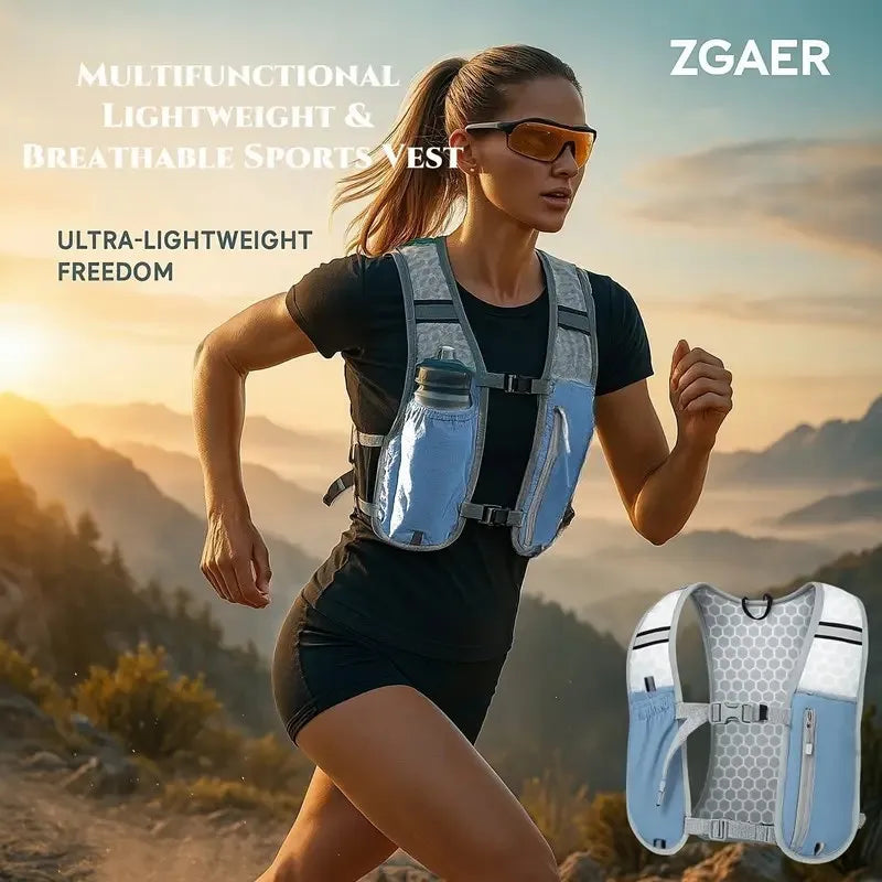 Chaleco para Correr, Mochila para Correr con Botella de Agua, Ligero, Transpirable, Bolsillos Extra Grandes, Paquetes de Hidratación para Mujeres y Hombres