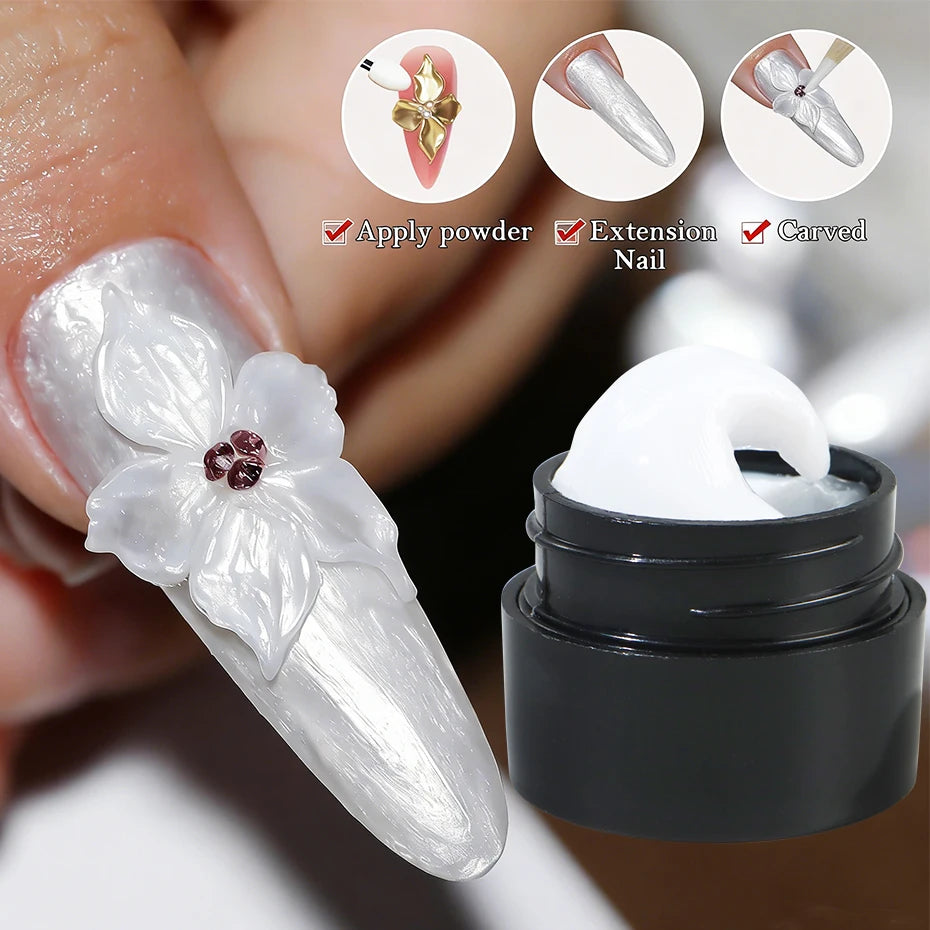 Gel de Escultura 3D Blanco Perla de 5ml para Uñas, Gel de Extensión Antiadherente, Gel para Modelar y Tallar Flores, Decoración de Uñas DIY