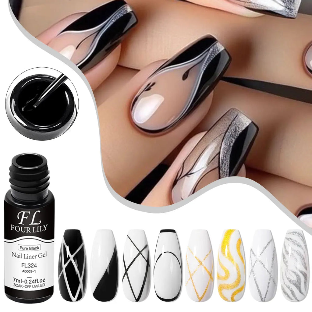 Kit de esmalte de Gel para delineador de uñas, 4 Uds., negro, blanco, dorado, plateado, suministros para uñas DIY, diseño de manicura Vernis, pintura de dibujo UV/LED, pegamento de Gel