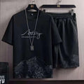 Traje deportivo informal de seda helada para hombre, sudadera estampada, pantalones de chándal para correr al aire libre, deportes, entrenamiento de baloncesto, traje de Fitness de 2 piezas