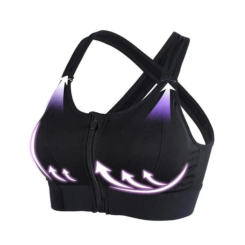 Sujetadores deportivos para mujer, cremallera frontal, correa ajustable, elástico a prueba de golpes, sujetador atlético para Fitness, Top corto ajustado para Yoga