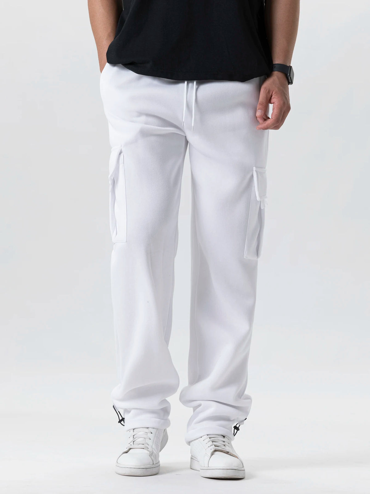 Pantalones de chándal de Ajuste Recto para hombre, ropa de calle para deportes y Joggers, pantalones largos holgados de gran tamaño con cordón, pantalones con múltiples bolsillos