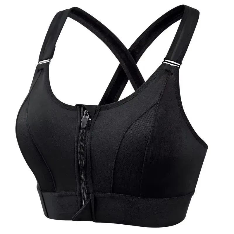 Sujetadores deportivos para mujer, cremallera frontal, correa ajustable, elástico a prueba de golpes, sujetador atlético para Fitness, Top corto ajustado para Yoga